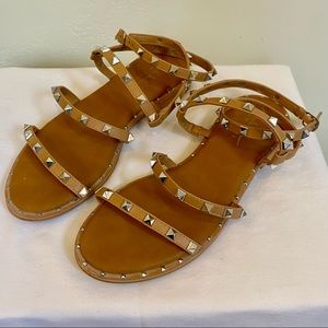 Studded Strappy Sandals Ankle Wrap